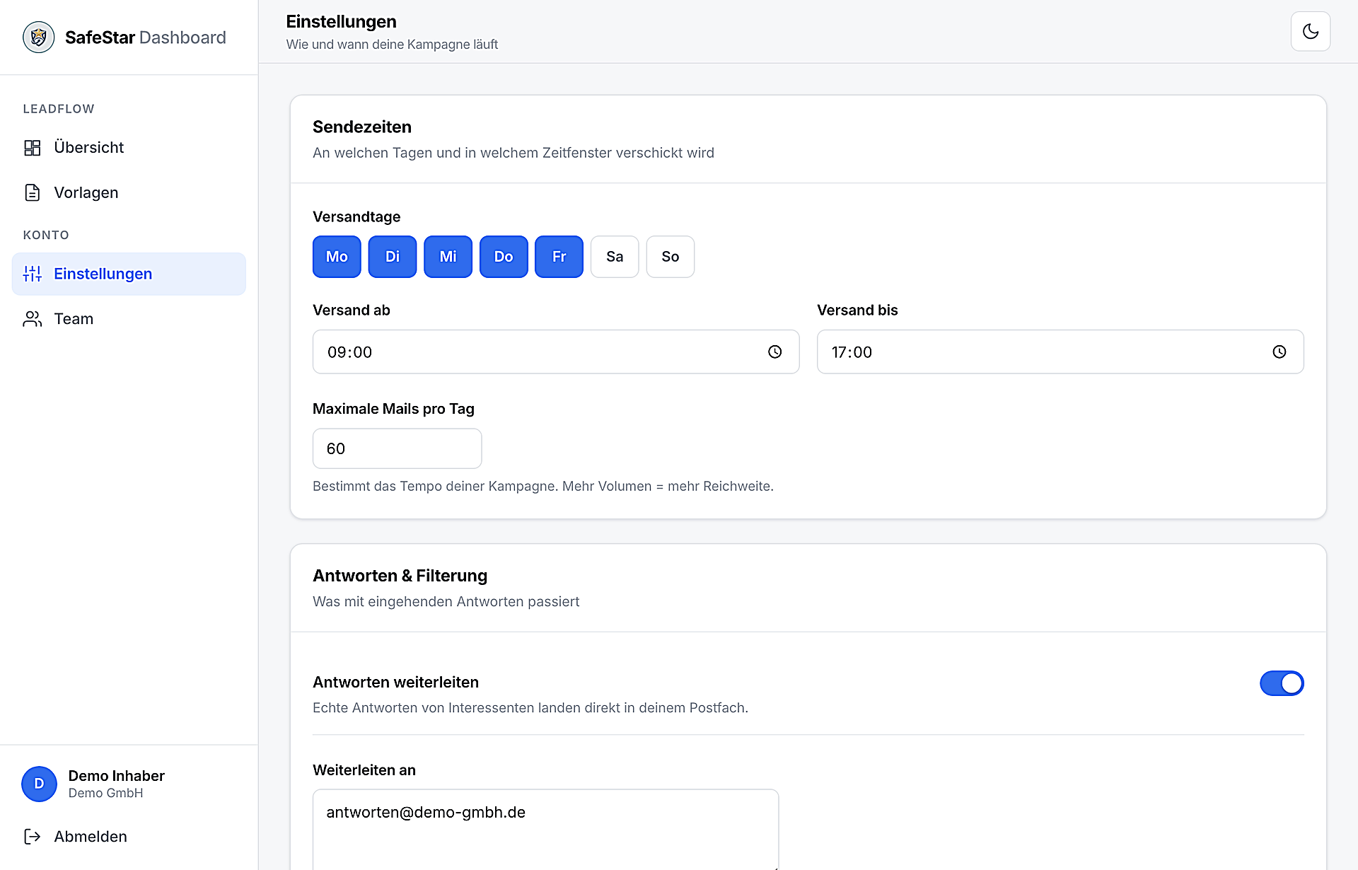 Sendezeiten, Weiterleitung und Filter selbst einstellen